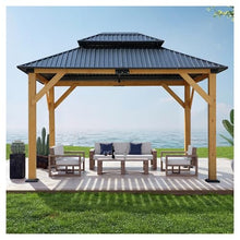 Pavilion Gazebo Wooden Coated Fir Wood Carport Steel Frame Canopy with Steel Double Roof Outdoor Permanent Metal Pavilion