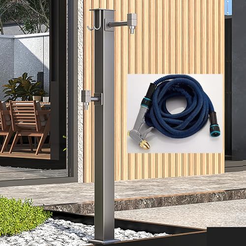 SDVantage Frost Free Outdoor Faucet Stand Vertical Garden Water Spigot with Freestanding Hose Holder 80Cm Gray Post for Winter Protection and Easy Access,80Cm-Gray-C-Side Water Inlet