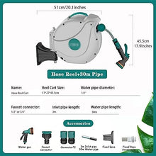 REROM Outside Automatic Telescopic Hose Cart,Hose Reel Cart Hose Reels Garden Hose Storage Artifact Wall-Mounted Hose Reel 180° Rotation Hose Reels (Color : Gary, Size : Hose Reel+30m Pipe)