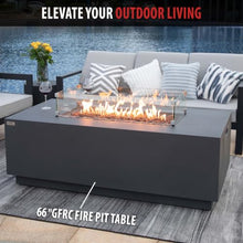 AMS 66" Rectangular Propane Fire Pit for Outdoor Patio (Dark Gray, Bundle)