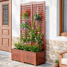 Large Floor-standing Wooden Planter With A Trellis, Tall Privacy Screen For Climbing Vines,Combines Hanging Planters With In-soil Planting,Suitable For Terraces(39.4x11.8x70.9in,No Top)