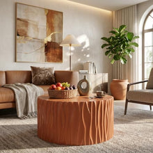 Merax Round MGO Coffee Table, Wave Textured Accent Table