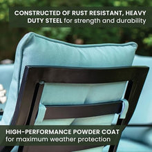 Hanover Lavallette 5-Piece Outdoor Dining Set with Swivel Rocker Chairs and Glass-Top Table Blue