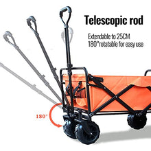 Foldable Pull Wagon 4 Wheel Festival Trolley, Practical Integrated Front Wheel Steering Transport Trolley with Lining Steel Frame, Wagon for Outdoor Beach Shopping Garden Cart (Orange)