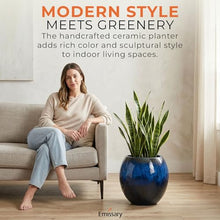 Emissary Home and Garden 16in. L x 16in. H Blue Stoneware Spherical Planter with High-fire Treatment (Set of 1)