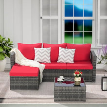 Finca ancha 3-Piece Patio Furniture Set with Small Outdoor Table, Patio Bar Set w/Sillas para Balcon, Sillas para Patio Exterior, Handwoven All-Weather Wicker, Large Cushions, Breathable Fabric (Red)
