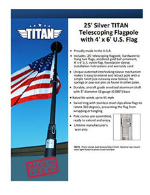 TITAN TELESCOPING FLAGPOLE 25' Telescoping Silver Flagpole w/ Flag