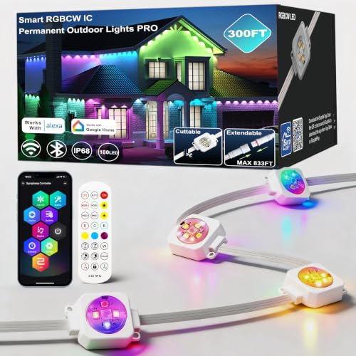 Permanent Outdoor Lights Pro 300ft String light with 180 RGBCW+IC LEDs IP68