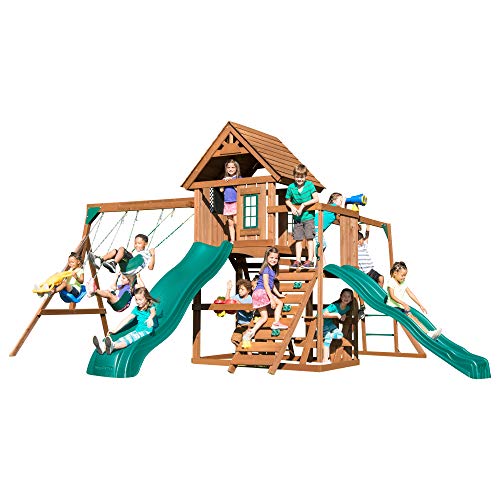 Swing-N-Slide Knightsbridge Wooden Swing Set with Slides & Climbing Wall Green