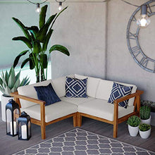 Modway Bayport Outdoor Patio Teak Wood 3-Piece Sectional Sofa Set in Natural White