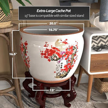 Red Lantern Large 20" Porcelain Fishbowl Cherry Blossom Planter