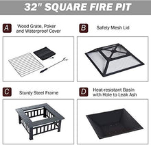 Fire Pit BBQ Grill, Outdoor Square Metal Firepit, Garden Fire Pits,Fireplace Garden Stove BBQ Fire Pit Charcoal Rack with Mesh Cover,Outdoor Fire Pits