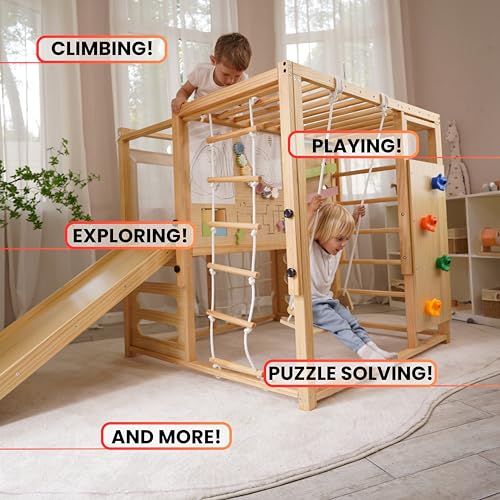 Avenlur Indoor Playground Montessori Gym – Alpine Wooden Jungle Gym for Kids Ages 2-8