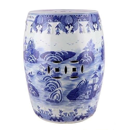 Ceramic Garden Stool Decorative Garden Stools Hand-painted Blue And White Landscape Ceramic Stool Flowers And Birds Bronze Hole Cool Pier Home Living Room Coffee Table Ornaments Garden Stool Ceramic(D
