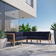 Modway Clearwater Outdoor Patio Teak Wood 5-Piece Sectional Sofa in Gray Navy