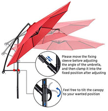 RWGOVLU 3M Cantilever Parasol with Crank & Tilt, Outdoor Parasol, Hanging Umbrella, Sun Shade Umbrella Waterproof, Beach Parasol, UV Protection, Base not Include (4 Red)