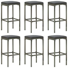 HKTMGDNG 7-Piece Gray Poly Rattan Patio Bar Set with Cushions