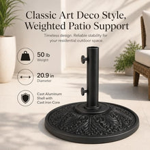 Treasure Garden 50 lb Art Deco Market Umbrella Base – Black Auminum Shell with Cast Iron Core – Fits 1.5 Inch Poles