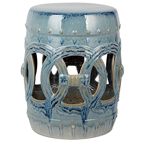 Ceramic Drum Table,Ceramic Drum Stool,Decorative Ceramic Garden Stool, Gradient Color Hollow Eight-Sided to The Wealth of Copper Stool for Shoes, Suitable for Outdoor Garden(Gradient Blue 2)