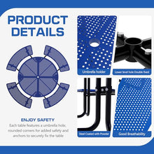 akucvor 46'' Blue Round Metal Picnic Table with Umbrella Hole, Steel Picnic Tables, Heavy Duty Sturdy Commercial Picnic Tables for Outdoor Garden Courtyard BBQ