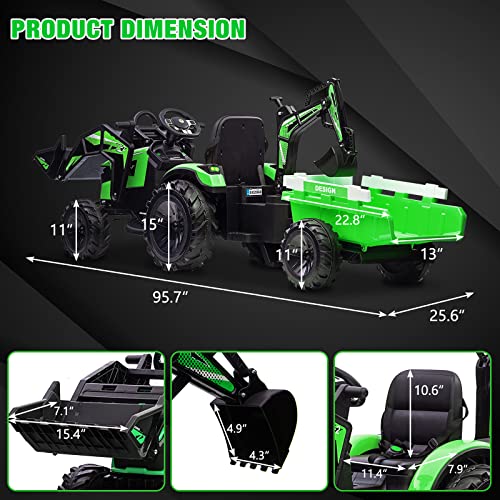 Hetoy 24V Kids Ride-On Tractor Excavator Bulldozer Green