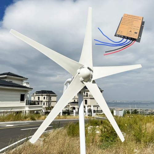 ZHOZHUT 12V 24V 48V Wind Turbine Generator 800W-1200W Wind Turbine Generator Power Kit with MPPT Controller, Low Noise High Efficiency, 5 Fiber Blade Wind Turbines for Home Street Lighting,1200w,12V