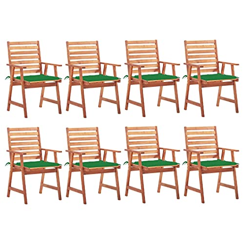 Patio Dining Chairs Set of 8 with Cushions Solid Acacia Wood and Aluminum White