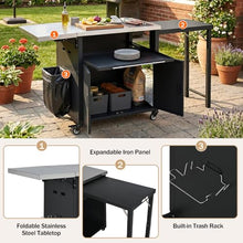 Portable BBQ Grill Cart, Outdoor Kitchen Island, Folding Prep Station with Trash Rack, Versatile Dining Cart, Ample Storage Space for Backyard and Patio Use, Perfect for Picnic and Family Gatherings