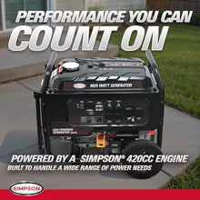 Simpson 9625 Watt Portable Generator, Quiet Gas Generator with Handle and Wheels, 2 120V Duplex Outlets, 120V/240V 4-Prong Outlet, 120V 3-Prong Outlet, 7700 Running Watts, CO Sensor (SF7796)