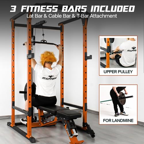 Mappding Power Cage with LAT Pulldown, Squat Rack, 1500 Lbs Capacity, Orange