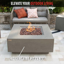 AMS 40" Square Concrete GFRC Natural Gas Fire Pit Table (Light Gray)
