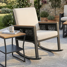 East Green Linden Teak and Aluminum Rocking Chair with Cushions - Modern Outdoor Rocker Made with Premium Weather-Resistant Materials