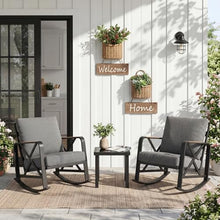 Tribesigns Outdoor Rocking Chair Set, Patio Furniture Sets, Waterproof Rocking Chair with Thick Cushion, Metal Rocker for Balcony (Grey, 3PCS Rocking Bistro Set)