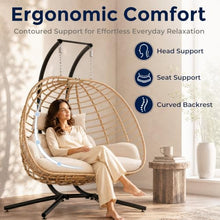 SWITTE Double Egg Chair Outdoor with Stand, Patio Hanging Swing, Beige