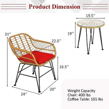 DUYHBAWRS 3PCS Patio Bistro Rattan Furniture Set Cushioned Chair W/Table Red