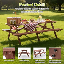 AMZSTAN 95-Inch Extra Large Wooden Picnic Table Set with Benches, 12-Person Outdoor Patio Dining Table with Umbrella Hole, Rustic Brown Garden Table for Backyard Gatherings, Deck, or Park Use