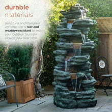 Alpine Corporation TZL274 Outdoor Floor Cascading Stone Fountain w/LED Lights, Multi-Tier Garden Water Fountain, 79" H, Gray