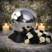 Sphere Shaped Stainless Steel Urn with Separately ABS Base, Outdoor Waterproof Urn for Adult Ashes, Urn for Garden (Memorial Plaque/YES)