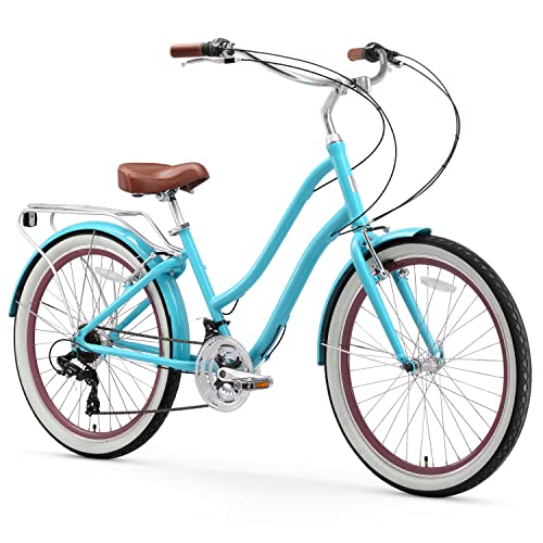 sixthreezero EVRYjourney Women's 21-Speed Step-Through Hybrid Cruiser Bicycle Teal w/Brown Seat/Grips