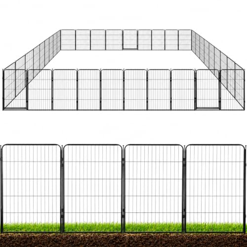Kozy Kennels Outdoor Decorative Garden Fence - 32 inch, 40 Panels - Heavy Duty Metal Fencing for Yard, Flower Bed Border, Dog & Animal Barrier w/Black Anti-Rust Coating & Extra Wide Gate