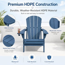Patio Kingdom Folding Adirondack Chairs Set of 6 with Cup Holders, Heavy Duty HDPE Plastic Outdoor Chairs, Weather Resistant Heavyweight Patio Furniture Set for Deck, Fire Pit, Backyard, Navy Blue