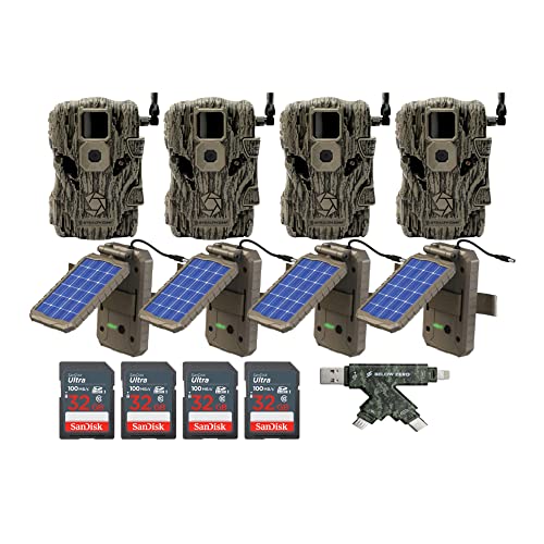 Stealth Cam Fusion X 26 MP Wireless Hunting Trail Camera Bundle with Solar Panel, Card Reader & 32GB Memory Card (4-Pack)
