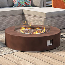 SUNBURY Outdoor Propane Burning Fire Pit, Circular Dark Brown Patio Fire Table 50,000 BTU w Lava Rocks, Glass Wind Guard, Waterproof Cover
