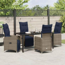DYRJDJWIDHW 5-Piece Outdoor Dining Set with Cushions, Grey PE Rattan Patio Furniture Set with Tempered Glass Table, Adjustable Reclining Chairs for Garden, Backyard, Terrace
