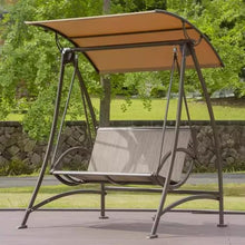 DYUNCZ 2-Seat Patio Swing Chair, Porch Patio Swing with Adjustable Canopy, Heavy-Duty Metal Frame, Weather Resistant, Breathable Seat Fabric, Weight Capacity 300 Kg / 660 Lbs