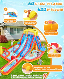 Whubefy 19.3x14Ft Large Inflatable Water Slide for Kids Backyard, 16-in-1 Dual Lane Waterslides Park Bounce House with Surfing Slide, 3 Pools, 2 Climb Walls, 15pcs Toys, 620W Blower, Hold for 8 Kids