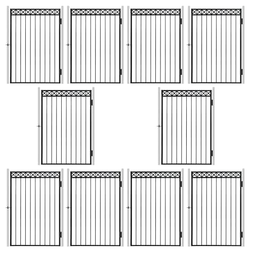 Fencer Wire Heavy Duty Flat Top X-Pattern Decorative Fence Gate, 6FT Height x 4FT Width Outdoor Fence Gate, Outdoor Anti-Rust Metal Steel Gate for Fencing Garden Barrier, with Gate Lock, Pack of 10