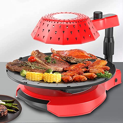 NEWCES Safety Certification Electric Barbecue Grills 3D Infrared BBQ Grill 360° Rotating Barbecue 5-Level Firepower Control Smokeless Barbeque Grill Electric Searing Grill for Outdoor Indoor Red