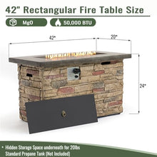 Rectangular Propane Fire Pit Table with Steel Lid, 50000 BTU Outdoor Gas Fireplace for Patio Backyard Deck Garden, MgO Stone Look Burner, Pulse Ignition, Hidden Tank Compartment, Rain Cover
