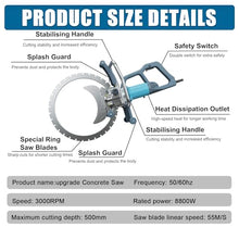 8800 W Concrete Ring Saw | With 2 Diamond Blade& Water Fed Dust Suppression For Granite/Concrete/Marble | Ring Power Cutter Saw- 2m Cut In 3 Min&Automatically Adjust Blade,Bladediameter17.71in